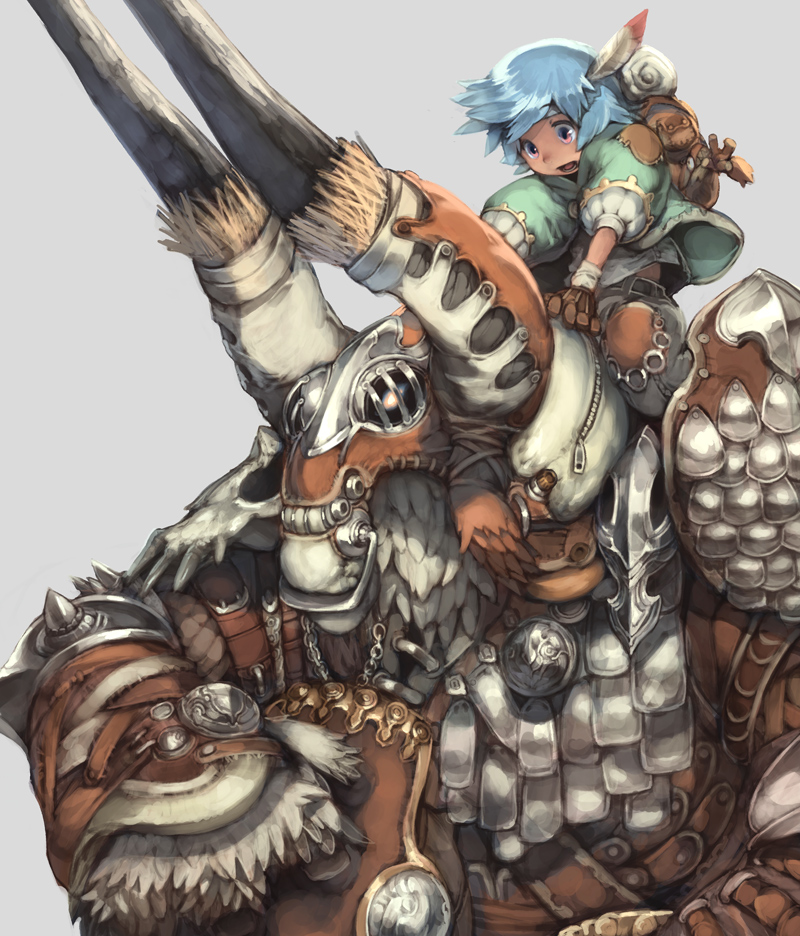 backpack, bag, child, feathers, horns, murayama, murayama_ryouta, red_eyes