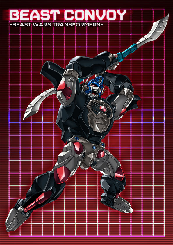 1boy, 90s, beast_wars, character_name, copyright_name, double-blade, full_body, grid