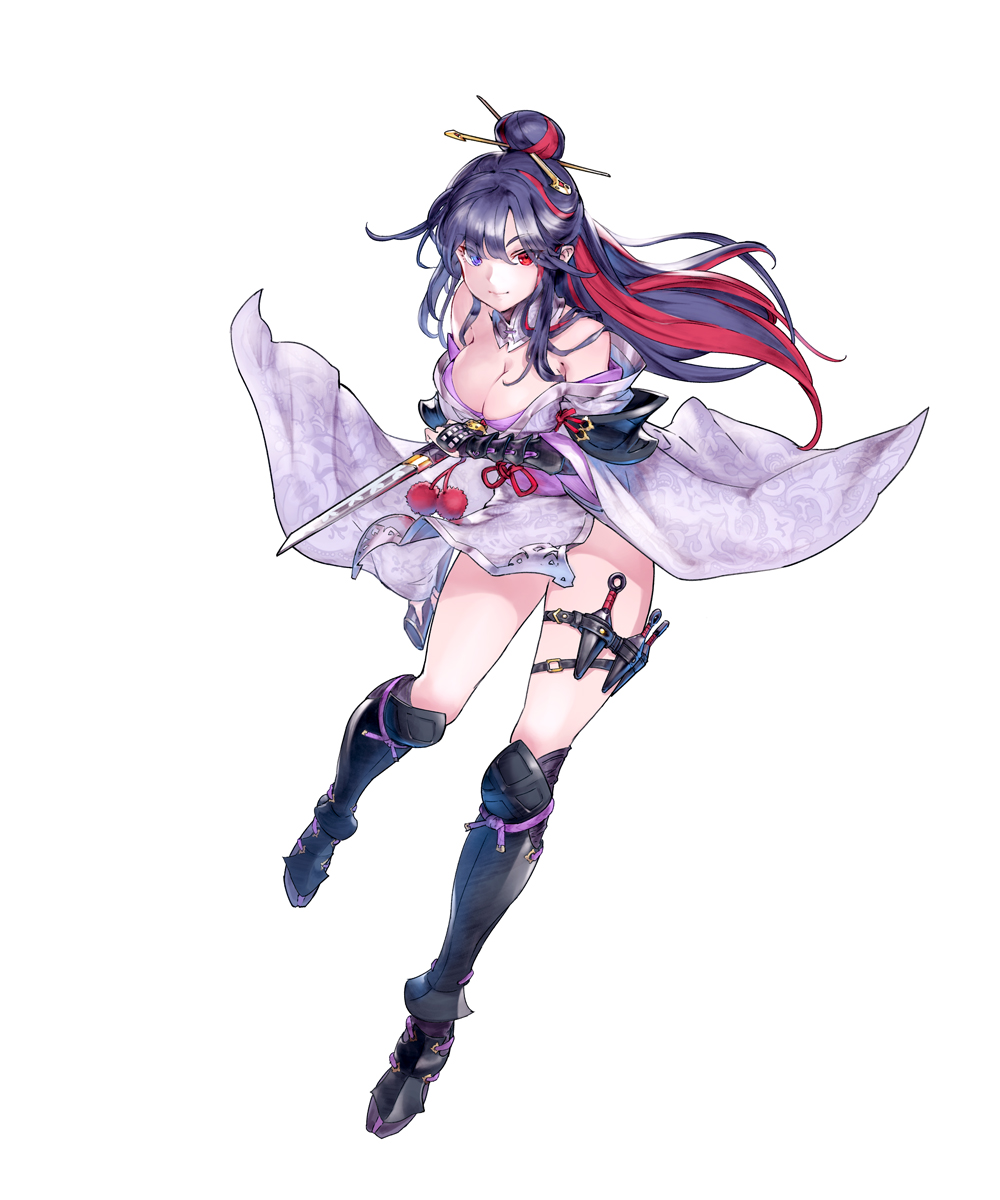 1girl, armor, armored_boots, black_hair, blue_eyes, boots, breasts, bridal_gauntlets