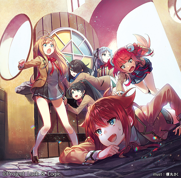 6+girls, ahoge, black_hair, blazer, blonde_hair, blue_eyes, bun_cover, character_request