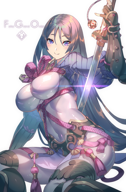 1girl, aguy, bangs, blush, bodysuit, breasts, cleavage, fate/grand_order