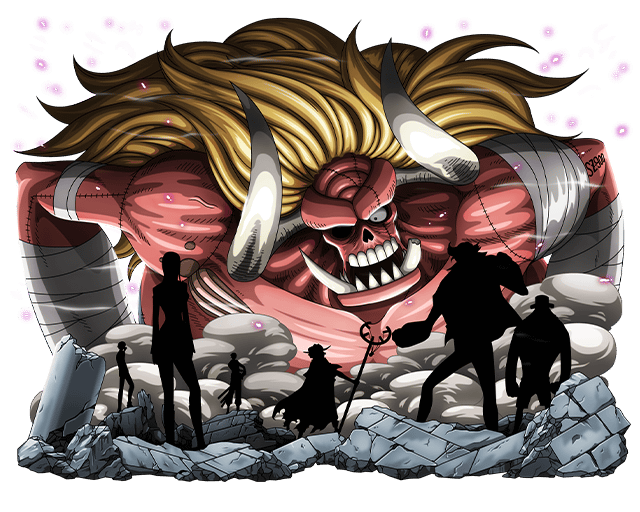 bandage, blonde_hair, bodskih, holding, holding_staff, horns, long_hair, oars