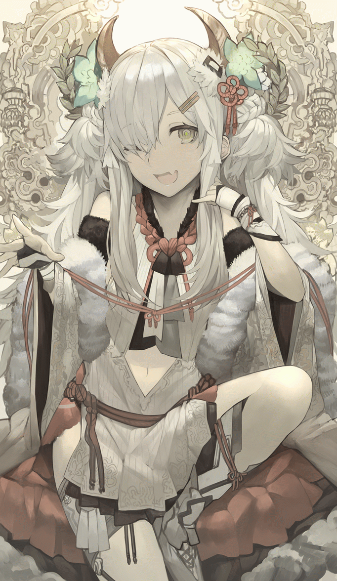 1girl, :d, animated, animated_gif, bangs, detached_sleeves, eyebrows_visible_through_hair, eyes_visible_through_hair