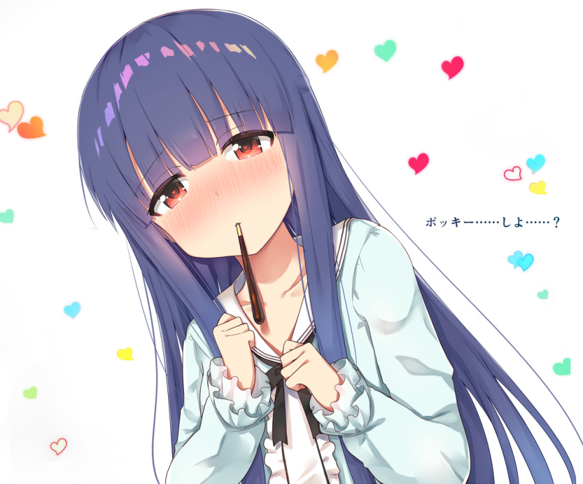 1girl, aqua_blouse, bangs, black_bow, blouse, blue_hair, blunt_bangs, blush