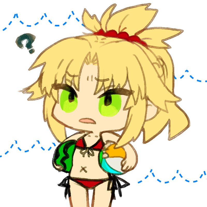 1girl, ?, ball, bare_arms, bare_shoulders, beachball, belly_button, bikini