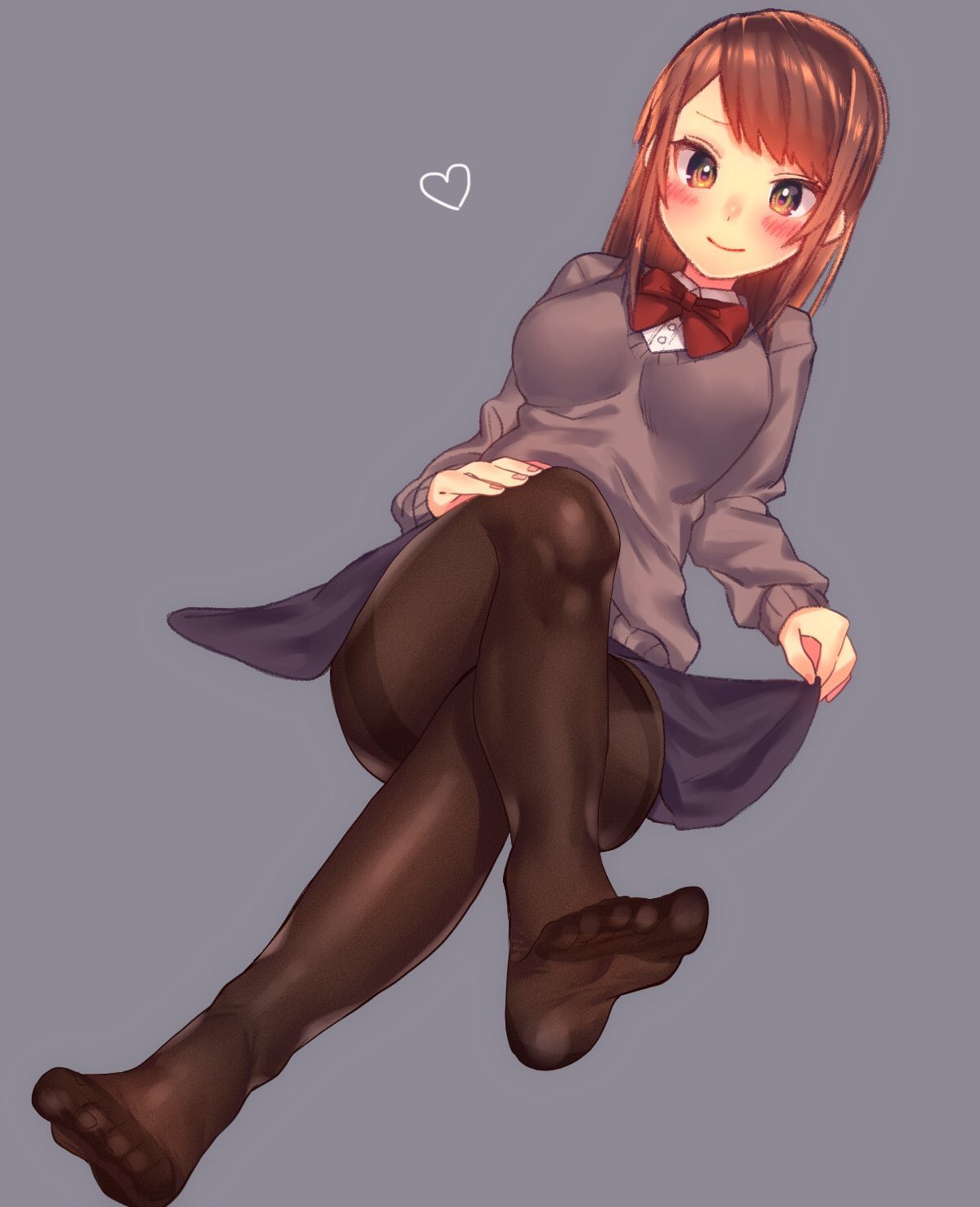 1girl, bangs, blue_skirt, blush, bow, bowtie, breasts, brown_eyes