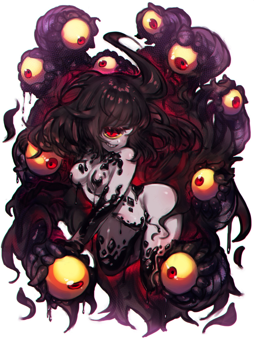 1girl, absurdres, bangs, black_hair, blush, breasts, cyclops, extra_eyes