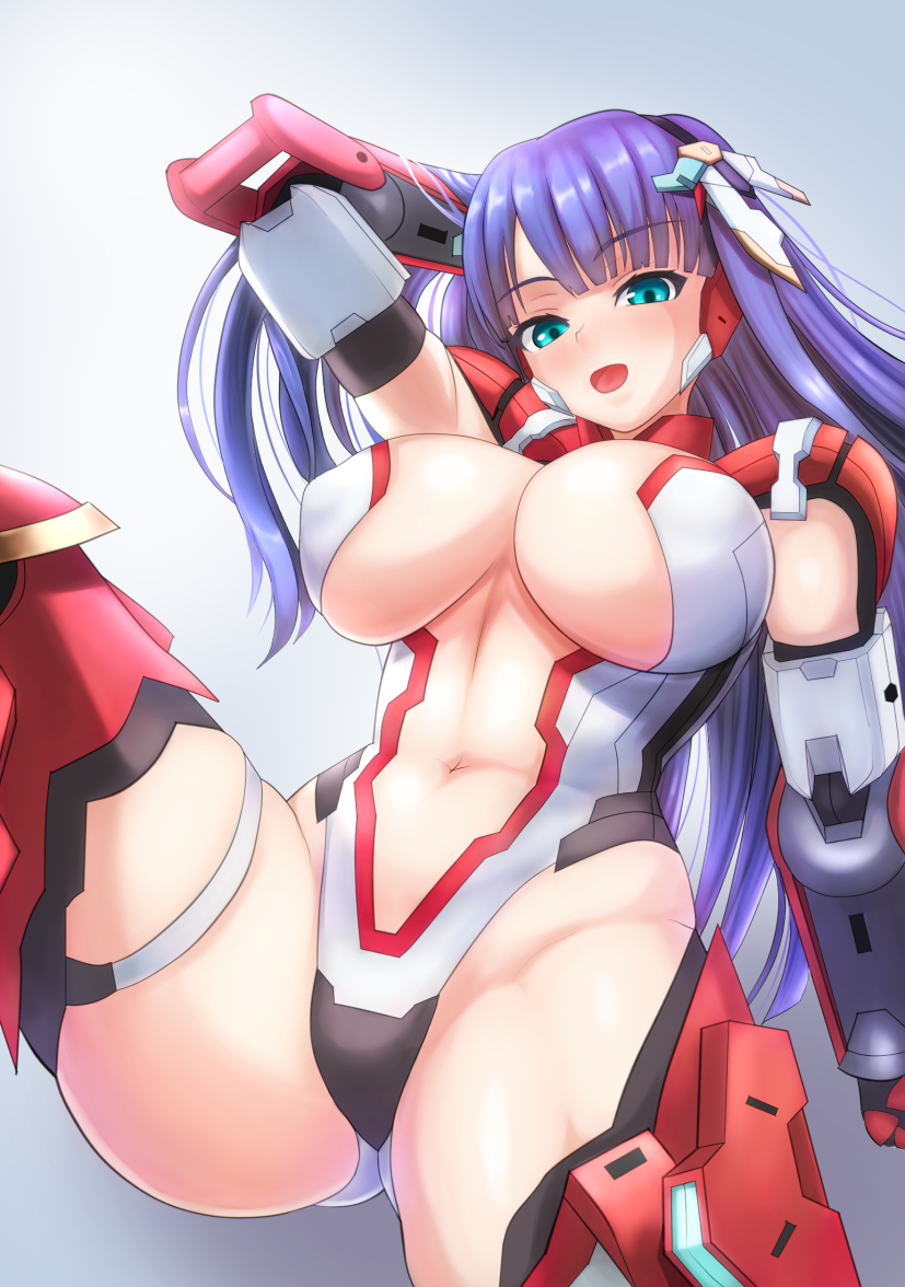 1girl, :d, aerial_drive, arm_support, blue_eyes, blush, breasts, choker