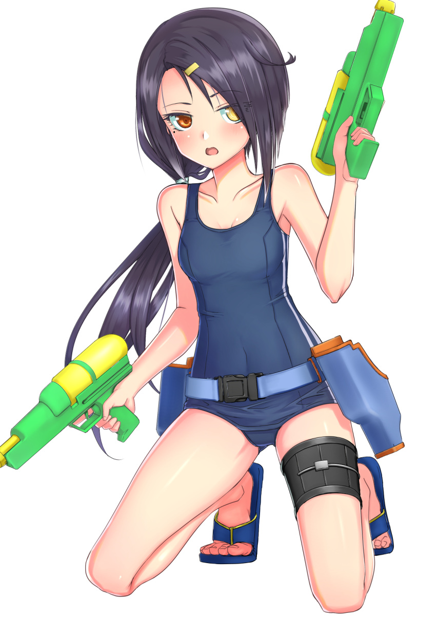 0625a, 1girl, azur_lane, bare_shoulders, belt, black_hair, blue_swimsuit, cassin_(azur_lane)