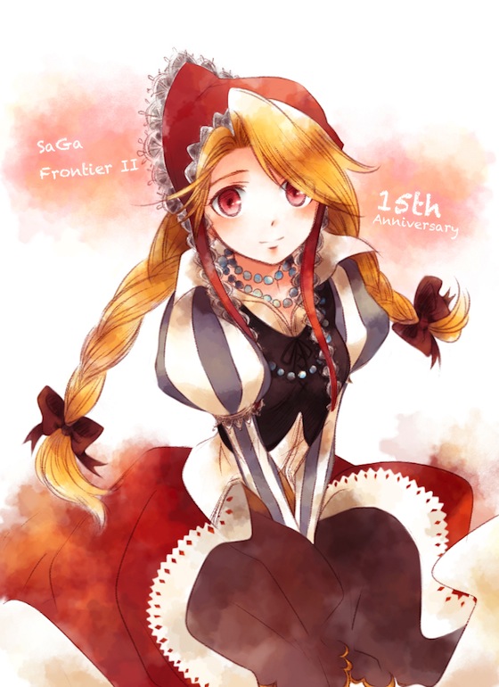 1girl, artist_request, blonde_hair, bonnet, braid, breasts, coat, cordelia_(saga)