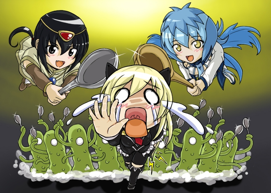 azu_(warehouse86), bad_id, black_hair, blonde_hair, blue_hair, boots, cat_ears, circlet