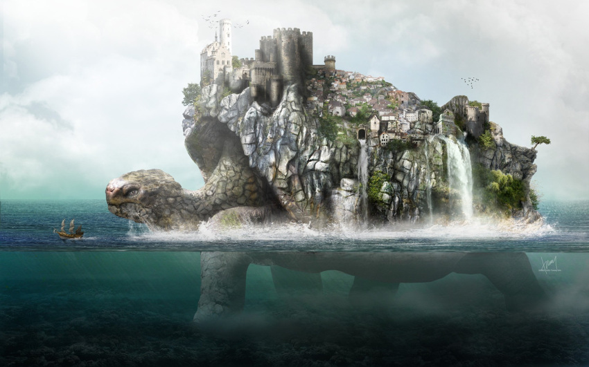 animal, battlement, bird, castle, cliff, clouds, cloudy_sky, cold-tommy-gin
