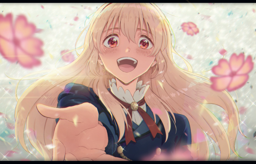 1girl, :d, aikatsu!, blonde_hair, blush, bow, flower, hair_bow