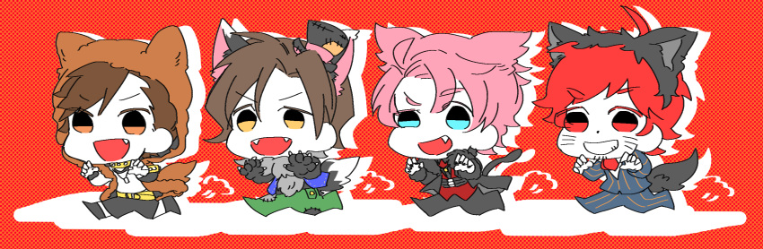 5boys, animal_ears, animal_hood, blue_eyes, brown_eyes, chibi, dog_hood, fake_animal_ears