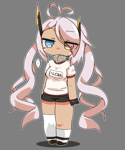 ..., 1girl, ahoge, alternate_costume, anahoriya, arms_at_sides, asymmetrical_clothes, asymmetrical_legwear