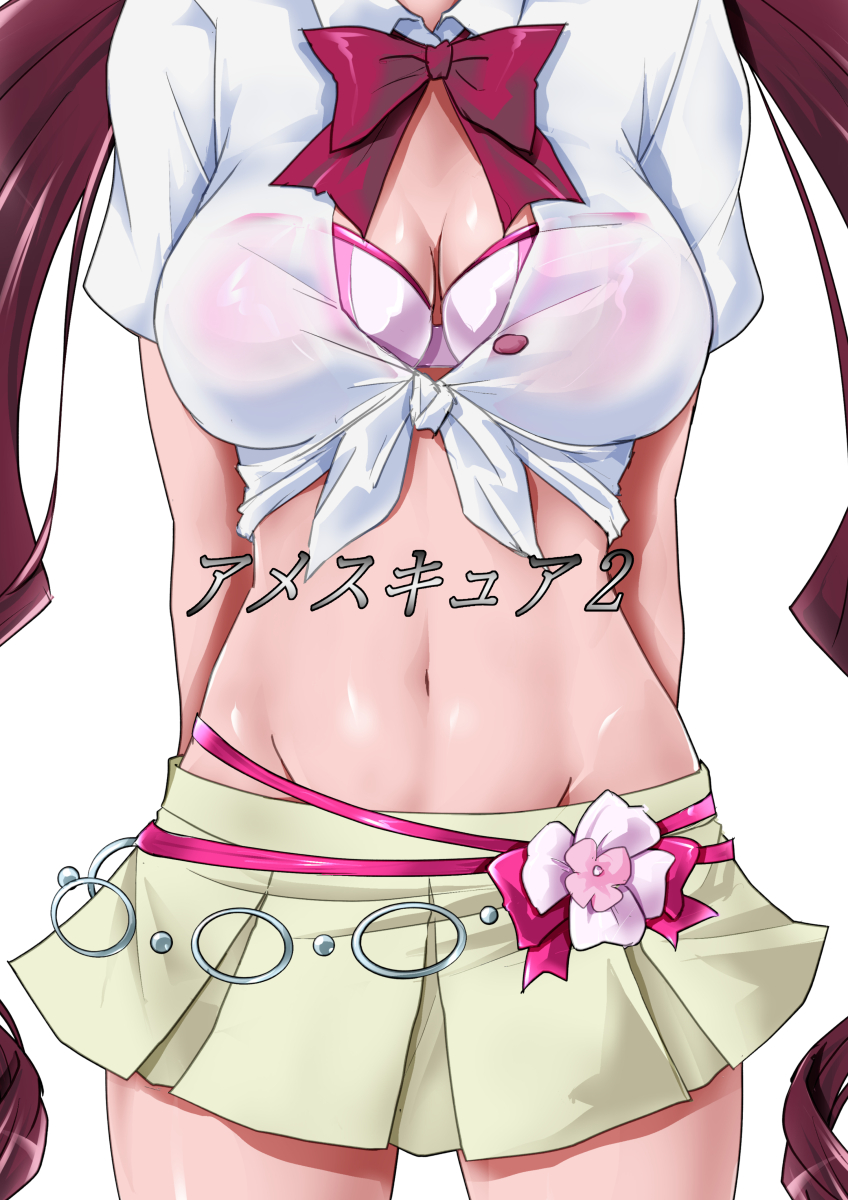 1girl, bow, bra, breasts, cleavage, flower, hanasaki_tsubomi, heartcatch_precure!