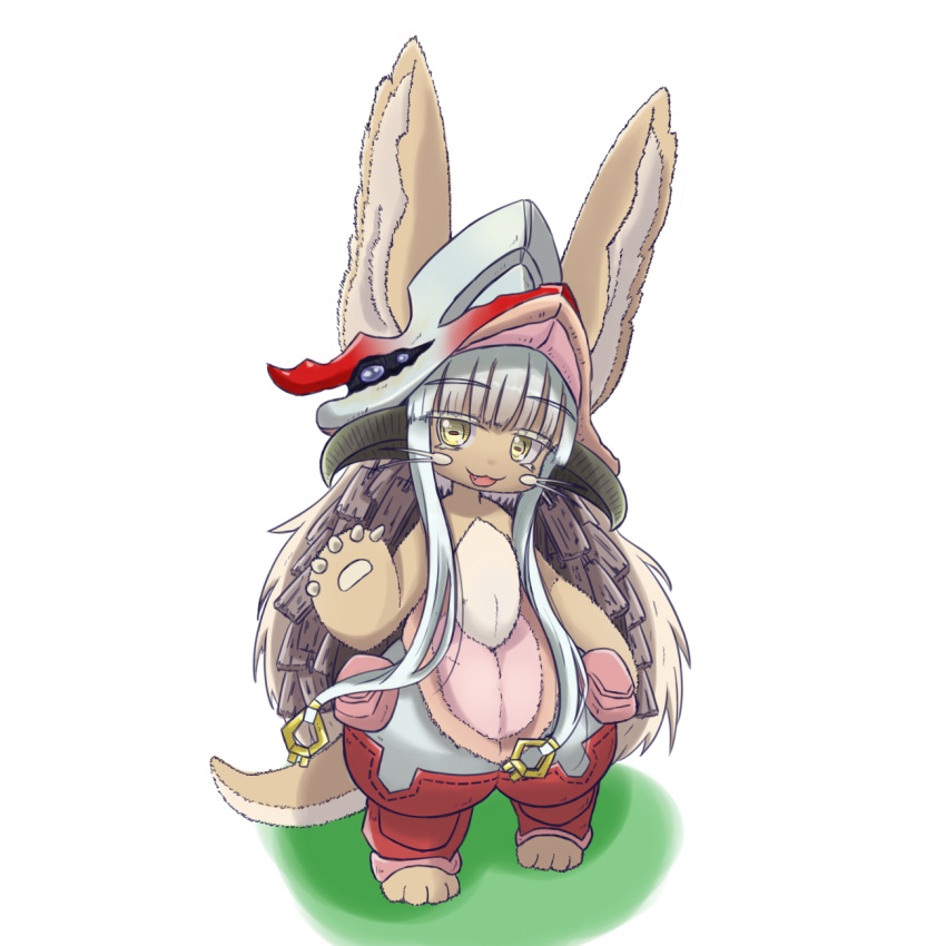 1girl, :3, :d, animal_ears, bangs, barefoot, ears_through_headwear, eyebrows_visible_through_hair