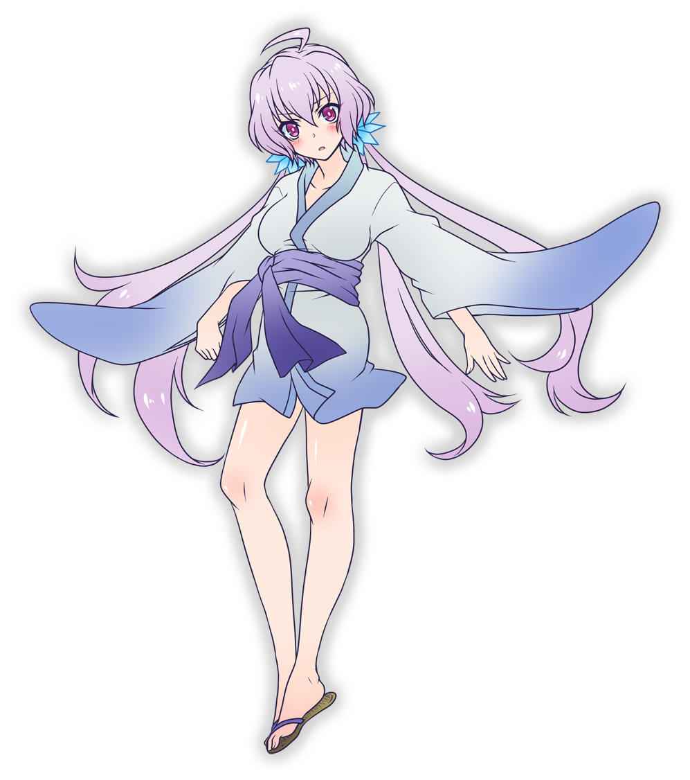 1girl, ahoge, blush, full_body, gachimatsu, japanese_clothes, kimono, long_hair