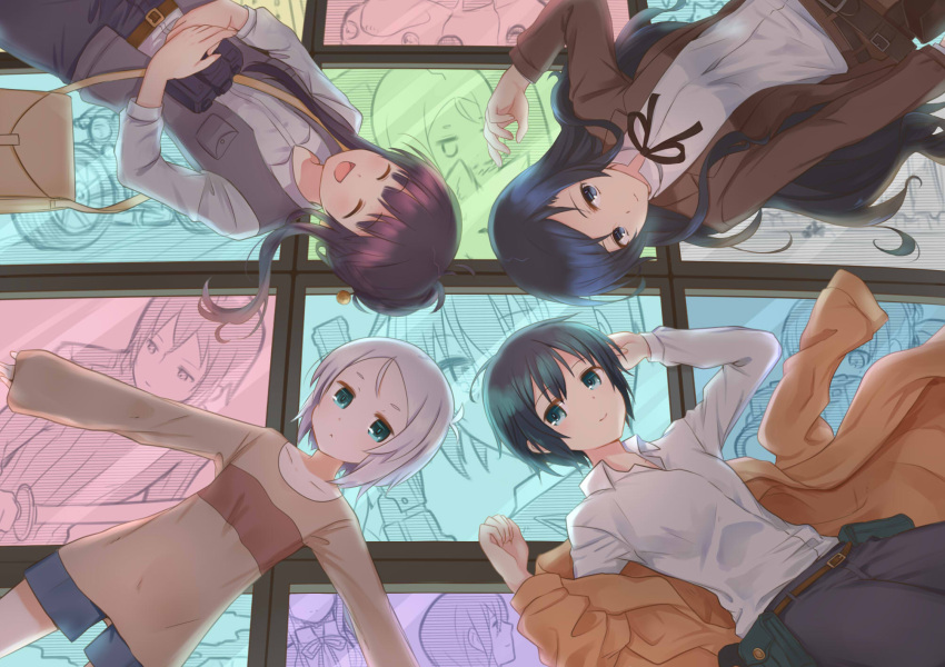 4girls, ahase_hino, belt, camera, ground_vehicle, gun, hermes, highres