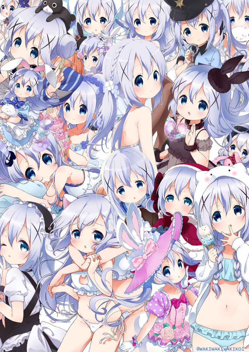 3girls, :<, :3, :o, absurdres, alternate_costume, alternate_hairstyle, ama_usa_an_uniform