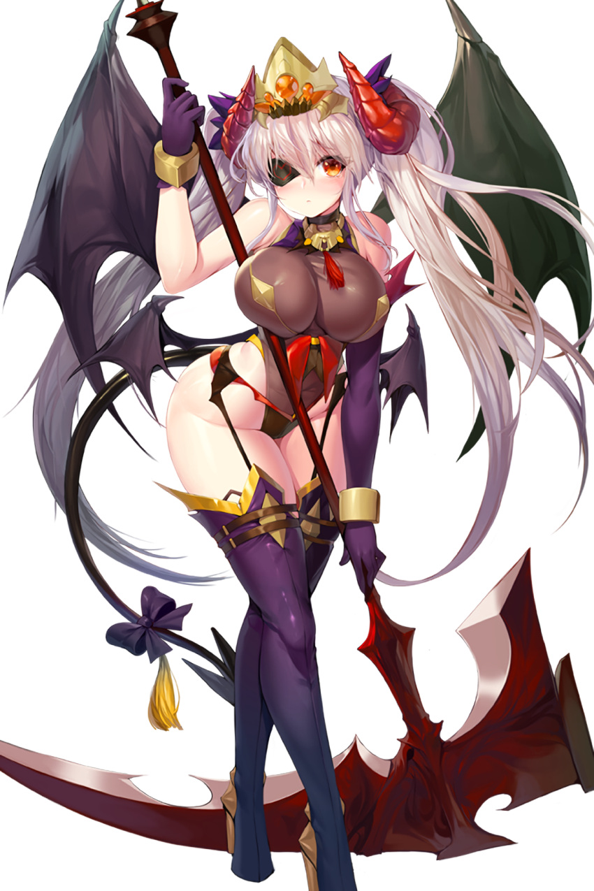 alternate_costume, blush, boots, bow, bowtie, breasts, cow_demon_queen, demon_girl