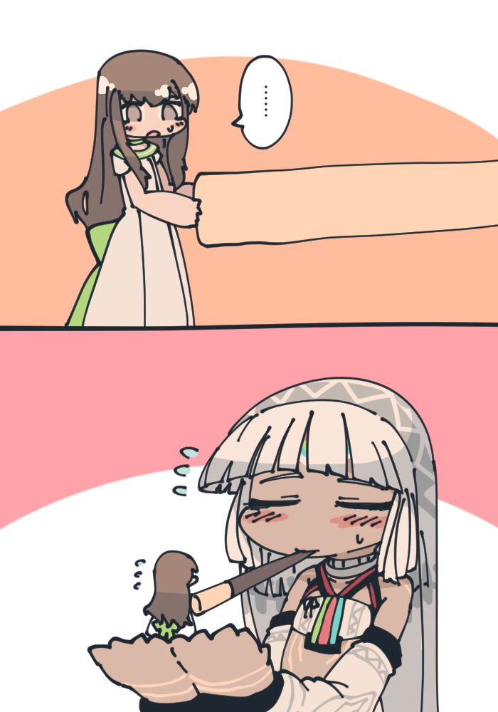 ..., 2girls, 2koma, altera_(fate), bare_shoulders, bow, closed_eyes, comic