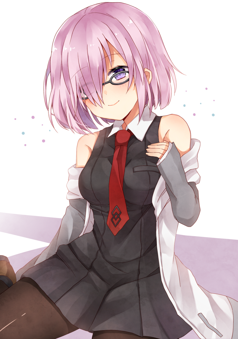 1girl, black_dress, black_legwear, commentary_request, dress, fate/grand_order, fate_(series), glasses