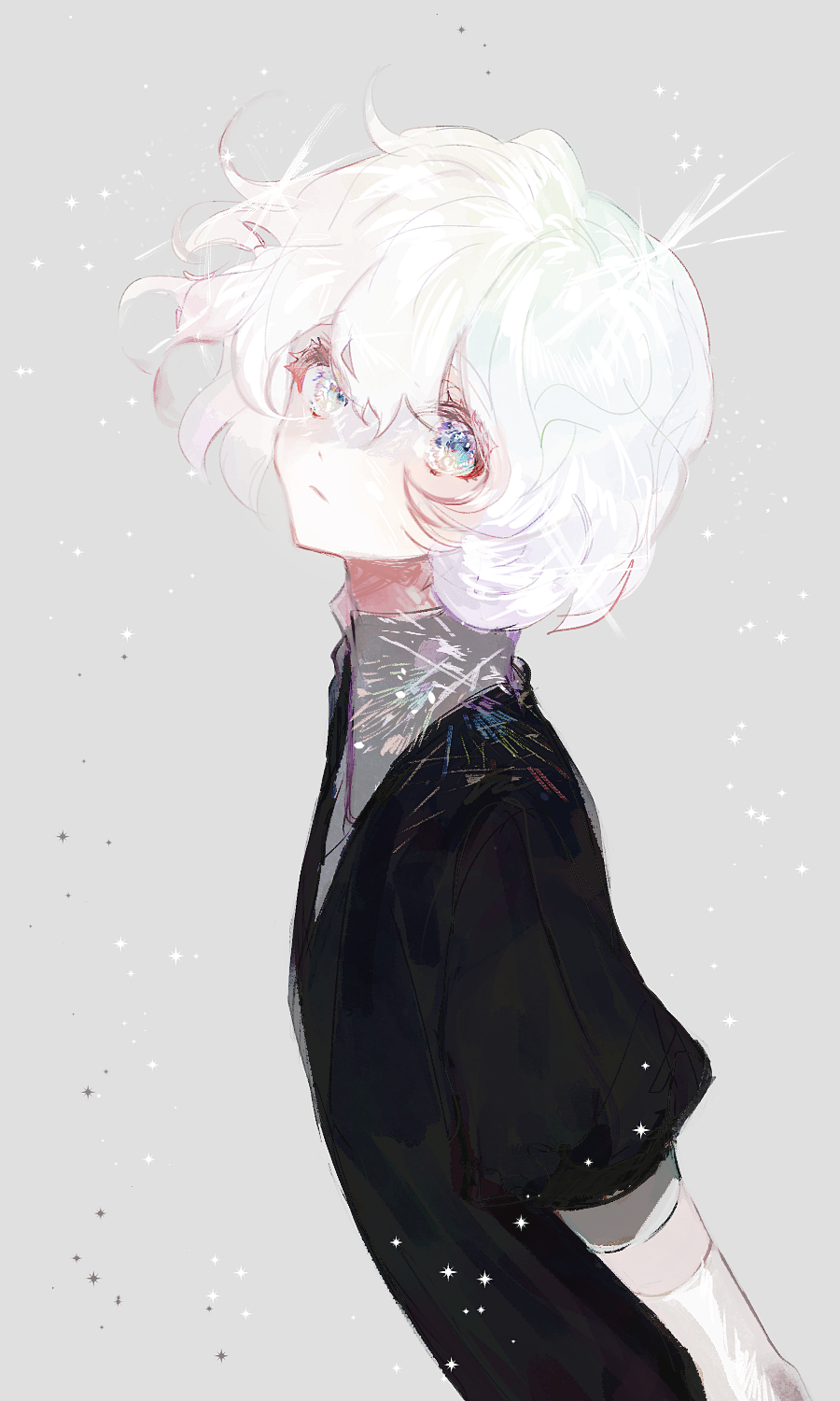 androgynous, bangs, black_shirt, blue_eyes, closed_mouth, diamond_(houseki_no_kuni), expressionless, from_side