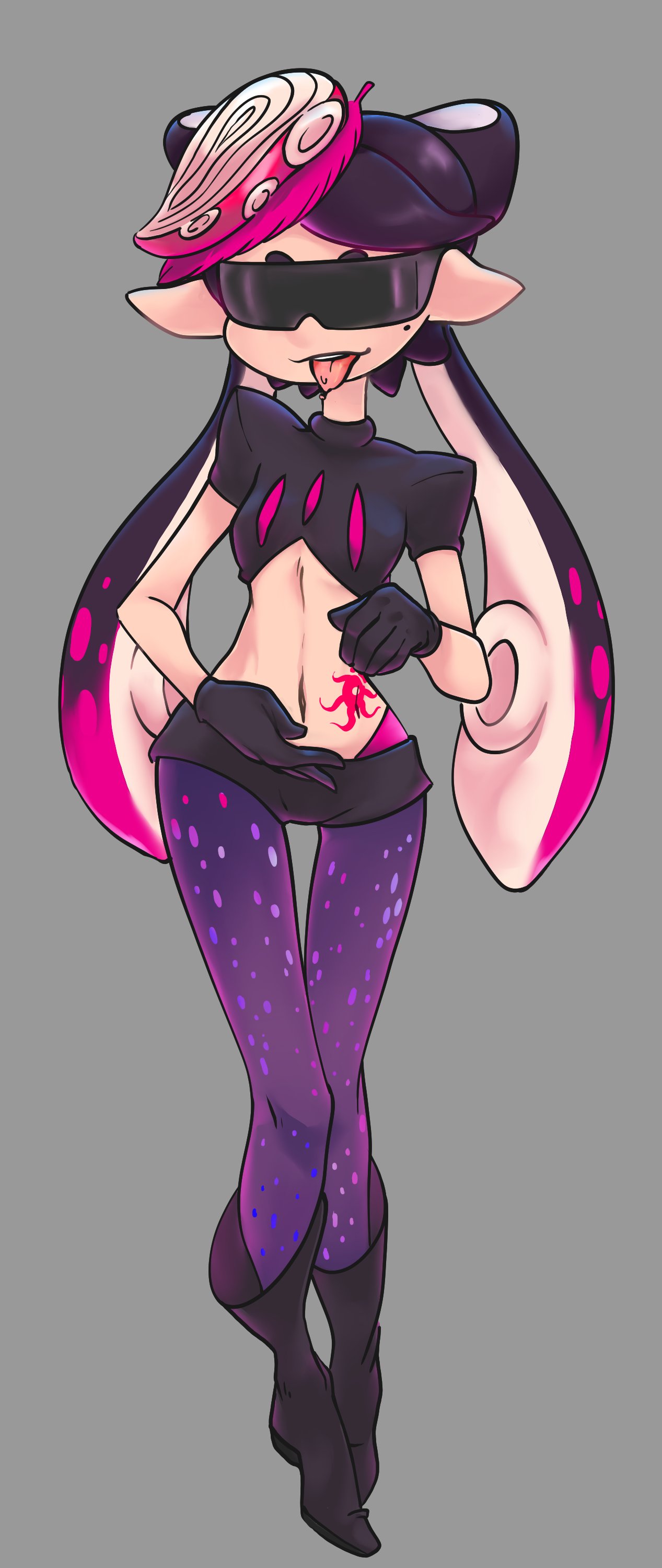 3d_rod!, absurdres, aori_(splatoon), boots, food, food_on_head, gloves, highres