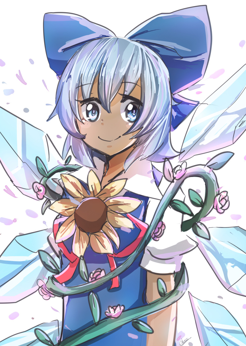 1girl, absurdres, bangs, blue_bow, blue_dress, blue_eyes, blush, bow