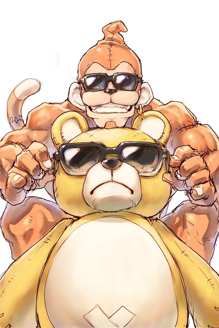 digimon, etemon, grin, highres, jewelry, monkey, monzaemon, single_earring