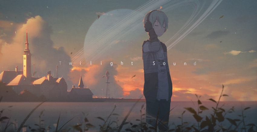 1boy, ahoge, aqua_hair, arm_at_side, arm_up, black_gloves, blurry, brown_jacket