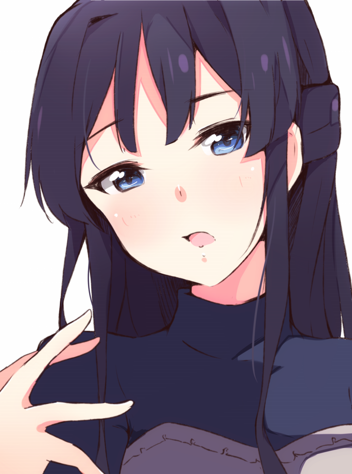 1girl, black_hair, blue_eyes, enelis, hair_intakes, idolmaster, idolmaster_million_live!, long_hair