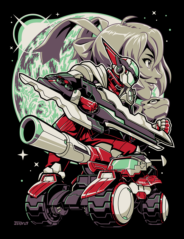 ahoge, blaster_master_zero, bow, commentary, eve_(blaster_master_zero), fred_(blaster_master_zero), frog, ground_vehicle