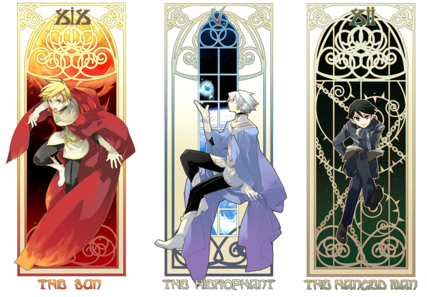 albino, blonde_hair, blue_eyes, book, boots, cape, card, card_(medium)