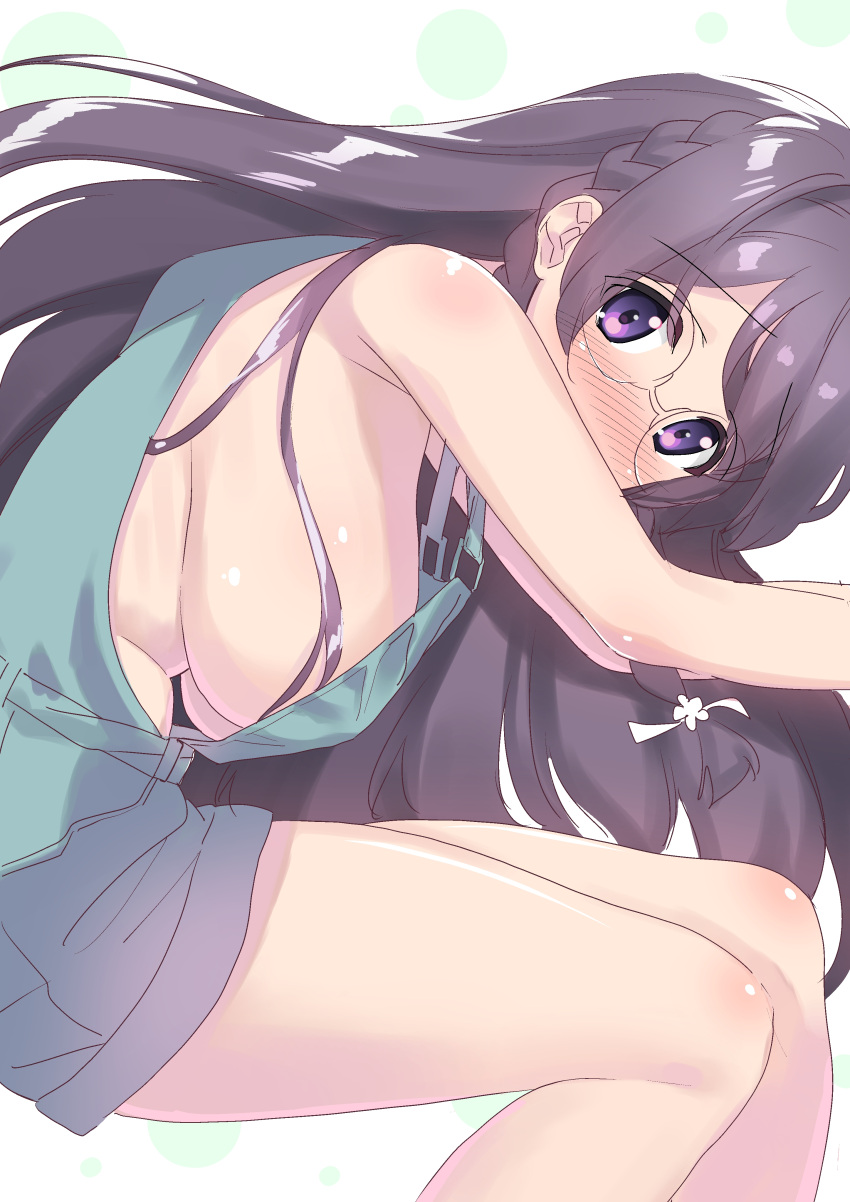 1girl, absurdres, blush, braid, breasts, cowboy_shot, eyebrows_visible_through_hair, from_side