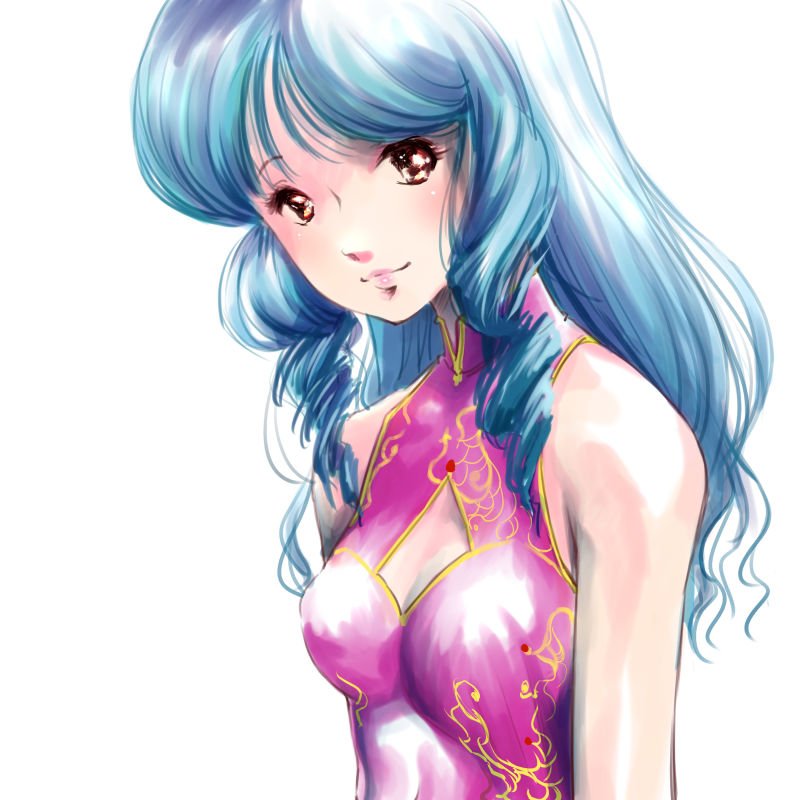 blue_hair, breasts, china_dress, chinese_clothes, dress, kemi_(kemi433), lynn_minmay, macross