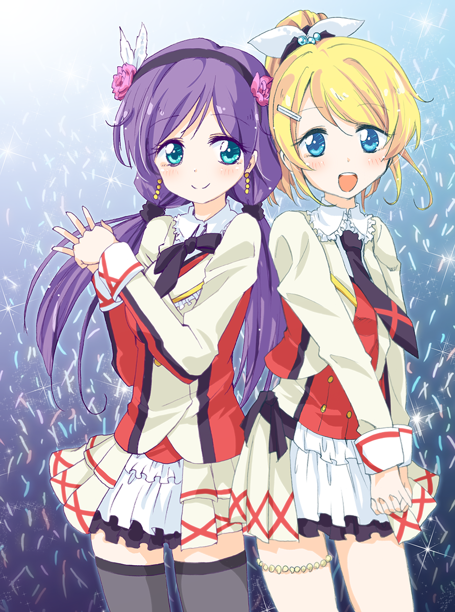 2girls, ayase_eli, blush, futaru_usagi, highres, looking_at_viewer, love_live!, love_live!_school_idol_project