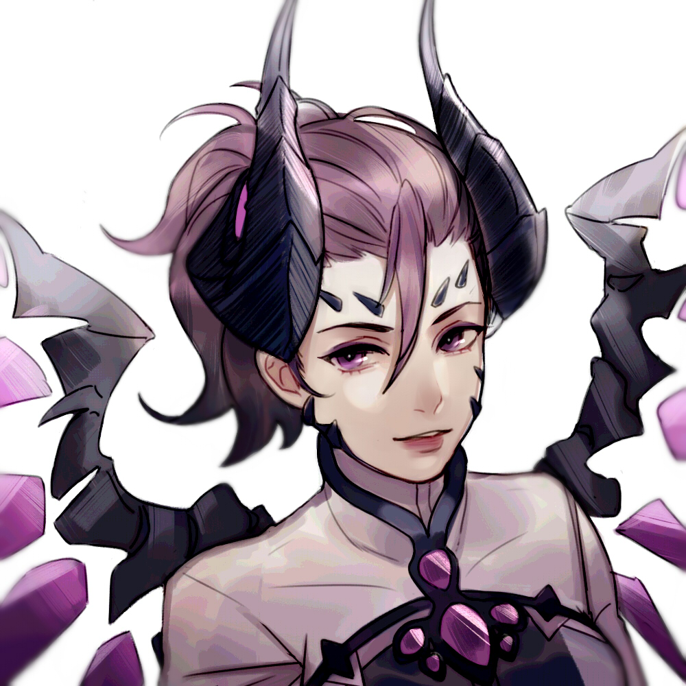 1girl, crystal, devil_mercy, ez_1011, gem, hair_between_eyes, horns, lips
