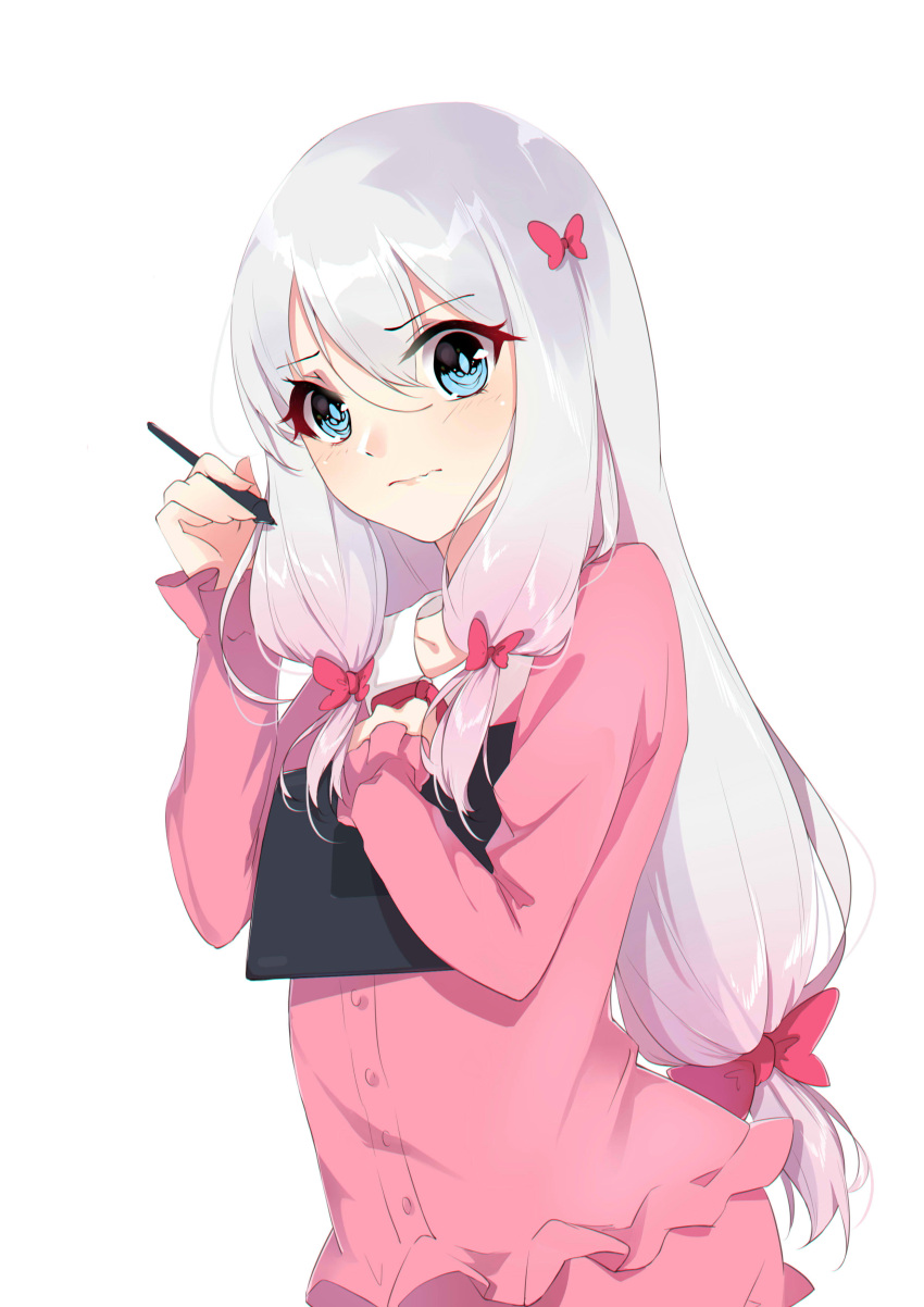 1girl, absurdres, blue_eyes, bow, eromanga_sensei, eyebrows_visible_through_hair, hair_between_eyes, hair_bow