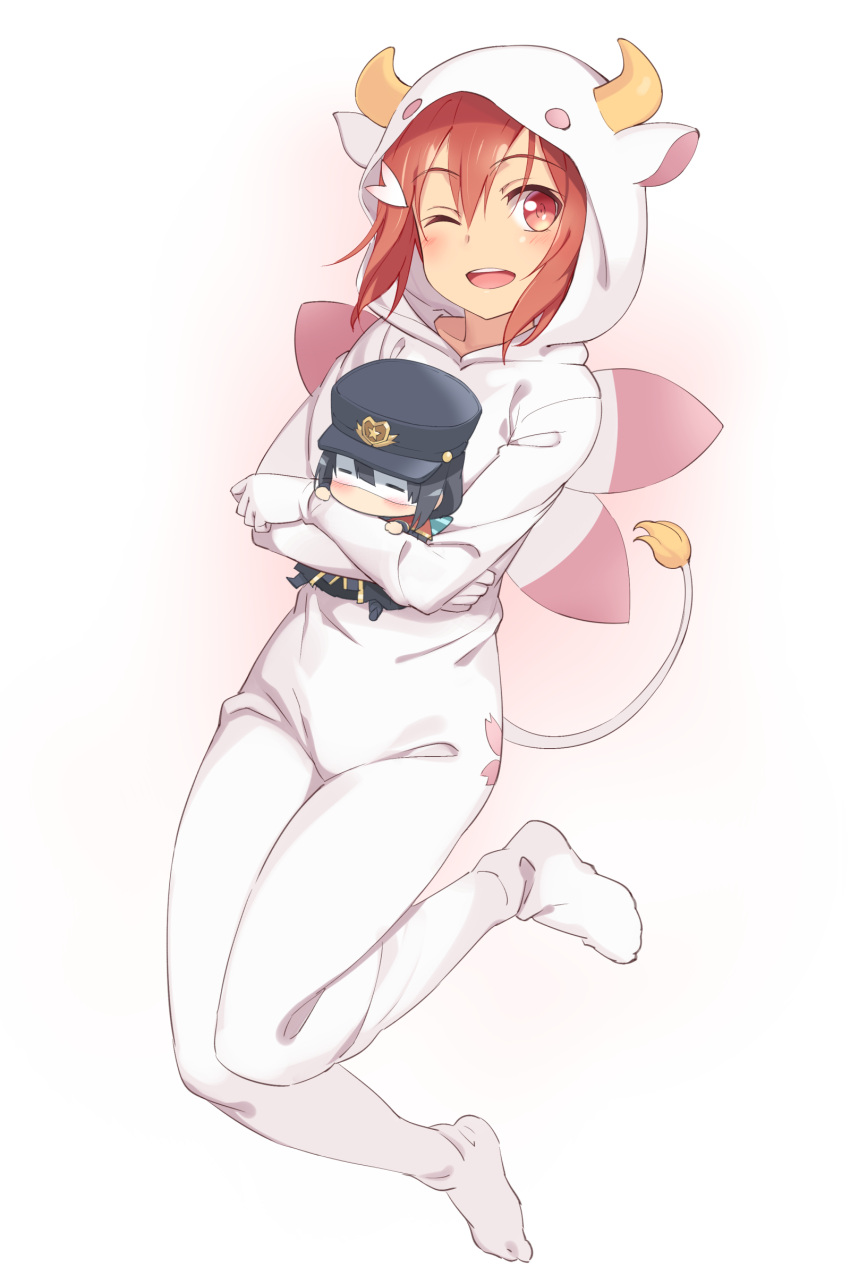 absurdres, blush, chibi, cosplay, gyuuki_(yuyuyu), gyuuki_(yuyuyu)_(cosplay), highres, hood