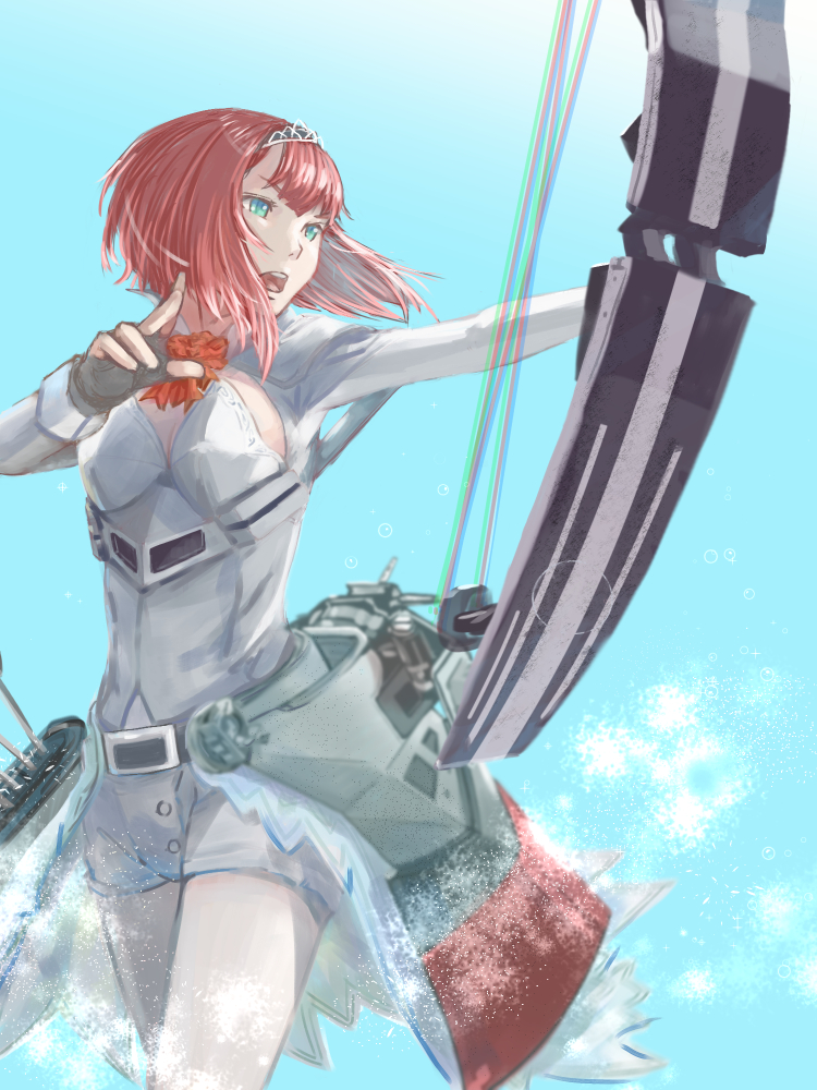 10s, 1girl, ark_royal_(kantai_collection), bangs, blue_eyes, blunt_bangs, bob_cut, bow_(weapon)