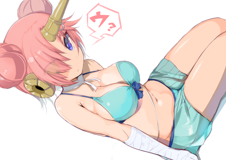 1girl, bandage, bandaged_arm, berserker_of_black, bikini, blue_bikini, blue_eyes, breasts