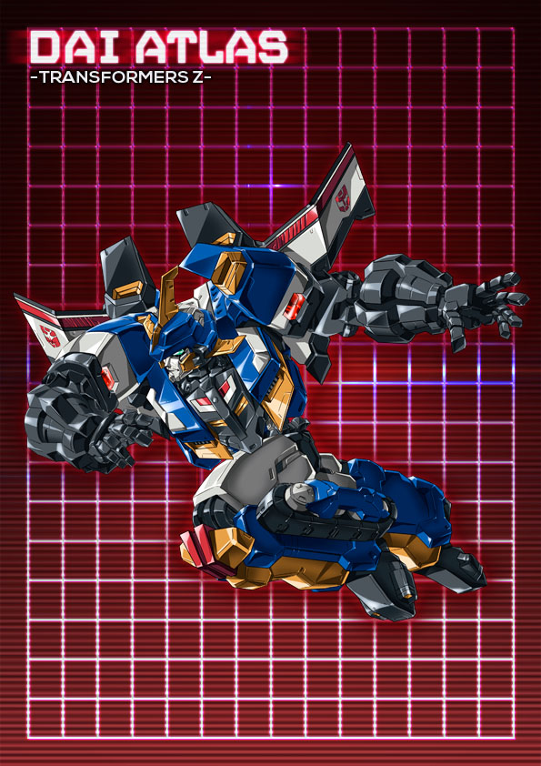 1boy, autobot, character_name, copyright_name, dai_atlas, full_body, grid, grid_background