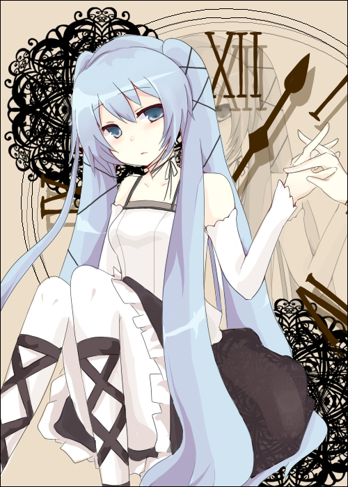 bad_id, blue_hair, dress, frills, hand_holding, hatsune_miku, holding_hands, lolita_fashion