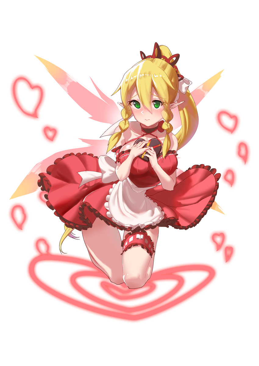 1girl, absurdres, apron, blush, braid, brown_hair, dress, eyebrows_visible_through_hair