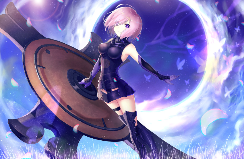 1girl, ahoge, armor, armored_boots, black_legwear, black_leotard, boots, breasts