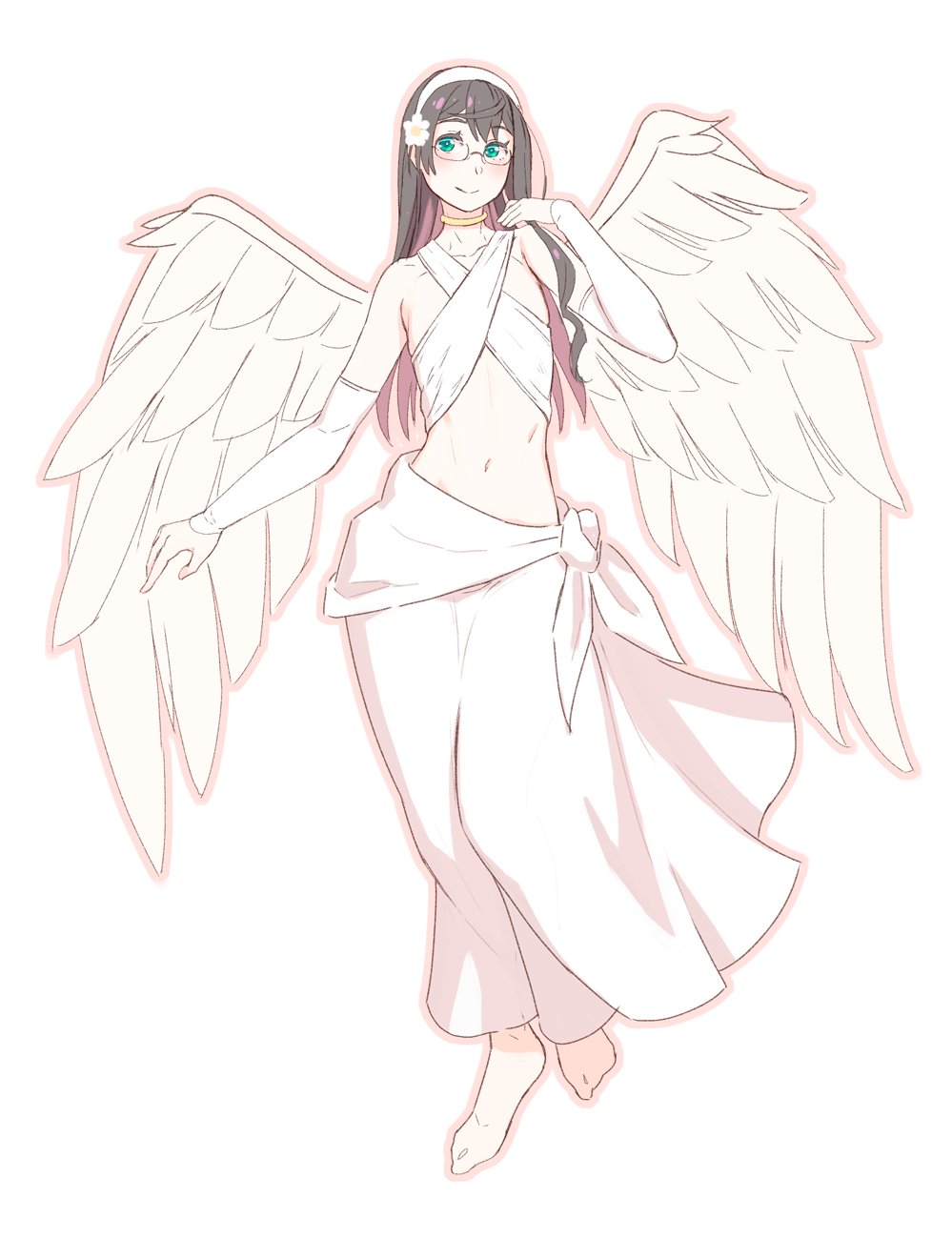 10s, 1girl, alternate_costume, angel, angel_wings, aqua_eyes, bangs, bare_shoulders