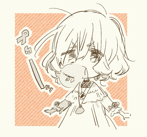 1boy, andou_mario, androgynous, bubble, bubble_blowing, chewing_gum, chibi, eyebrows_visible_through_hair