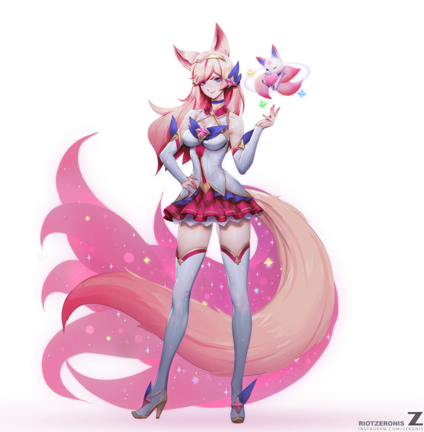 >:), 1girl, absurdres, ahri, animal_ears, bangs, blue_eyes, boots